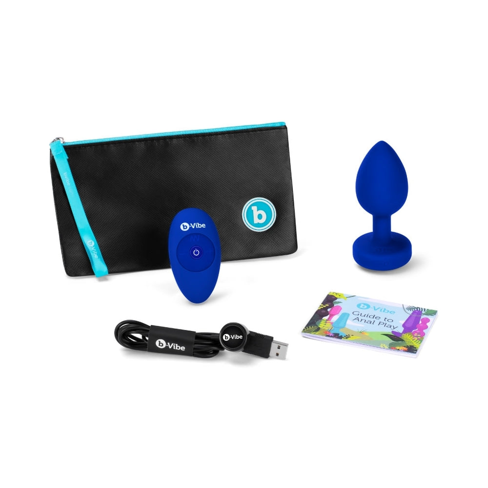 b-Vibe Vibrating Jewel Rechargeable Remote-Controlled Anal Plug with Gem Base Blue Sapphire L/XL