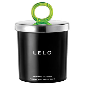 LELO Flickering Touch Soy Massage Oil Candle - Snow Pear & Cedar Wood