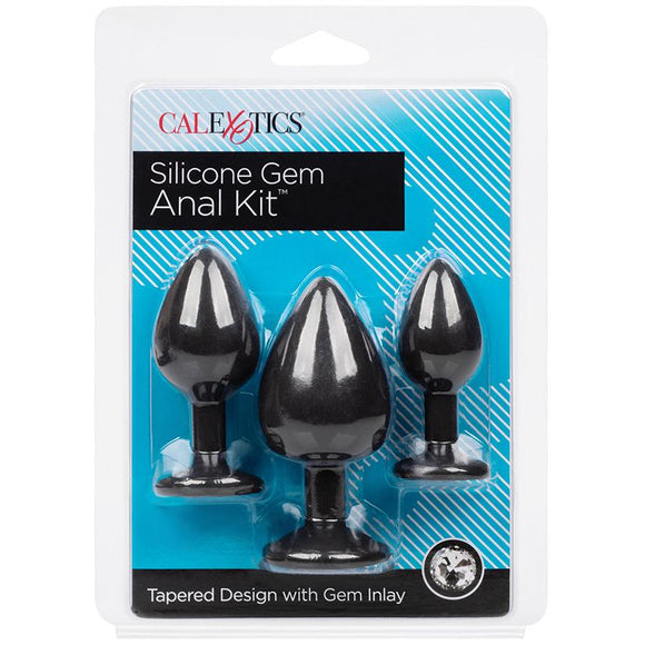 Silicone Gem Anal Butt Plug Kit - Black