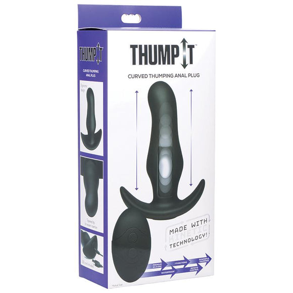 Thump-It 7X Curved Silicone Remote Control Butt Plug - Black